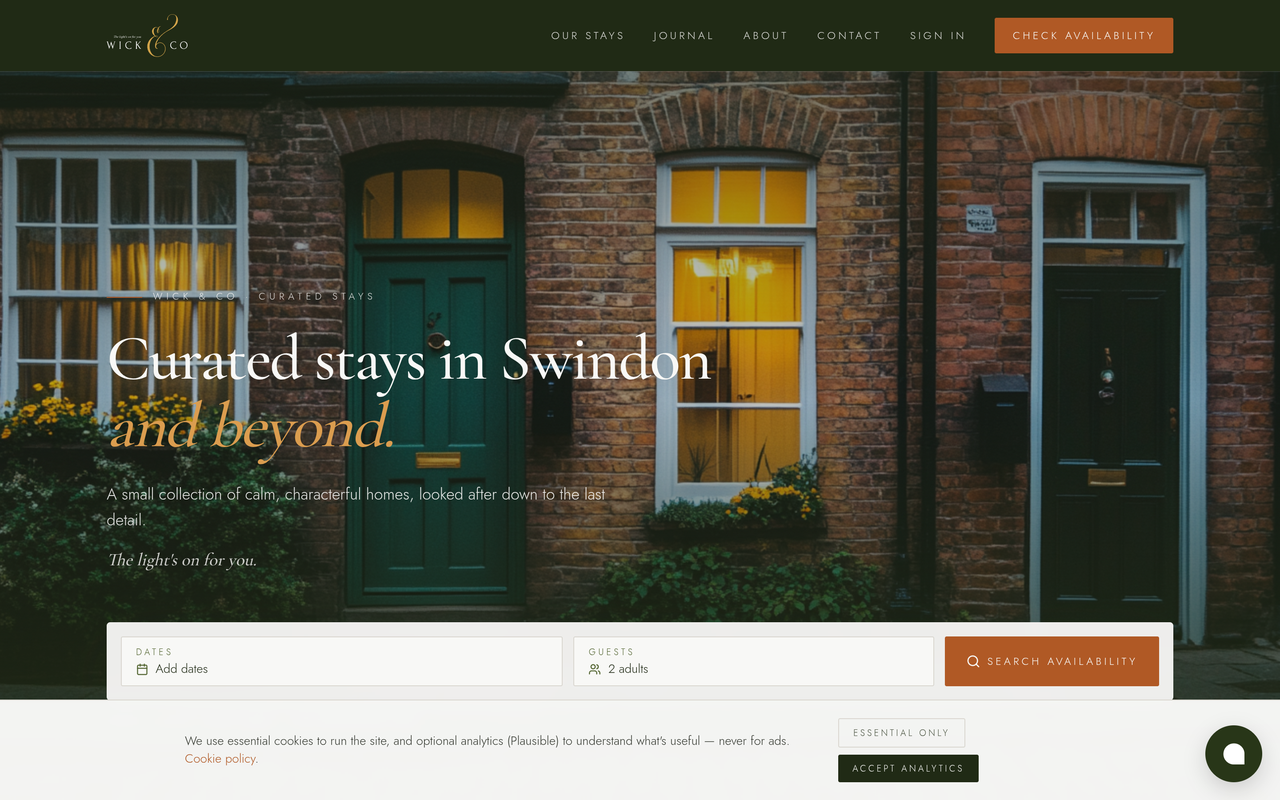 Wick & Co desktop experience